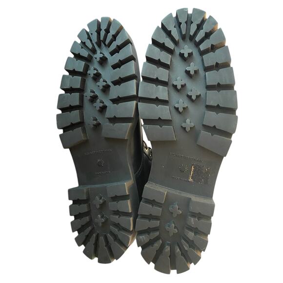 Stuart Weitzman Ultra Lug Sole Buckle Combat Boots Lace Up Leather Black Size 10 - Picture 9 of 9